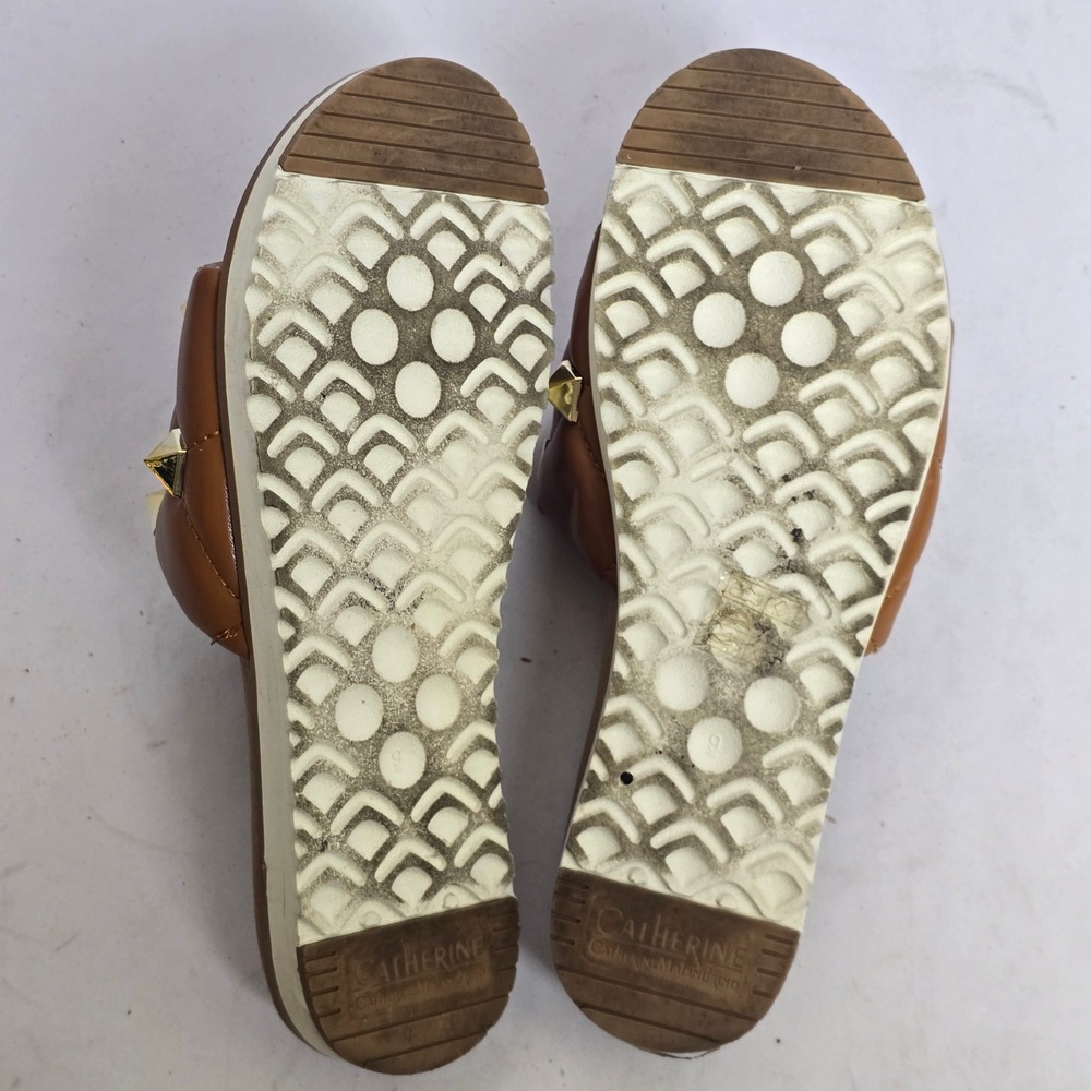 Catherine Catherine Malandrino Brown Quilted Studded Slide Sandals Womens 9 - Picture 7 of 8